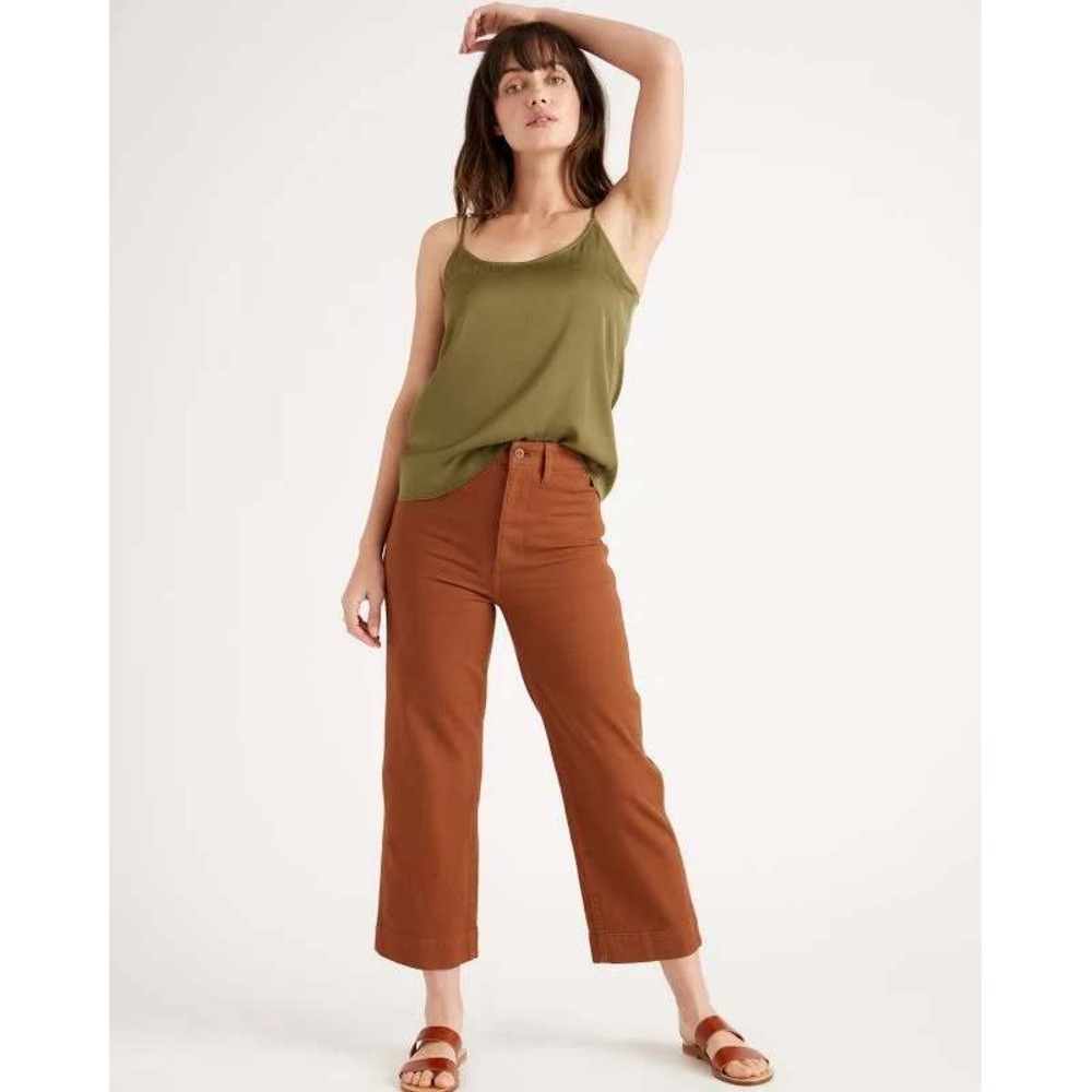 Quince‎ Organic Stretch Cotton Twill Wide Leg Crop Pants Women's 24 Rust